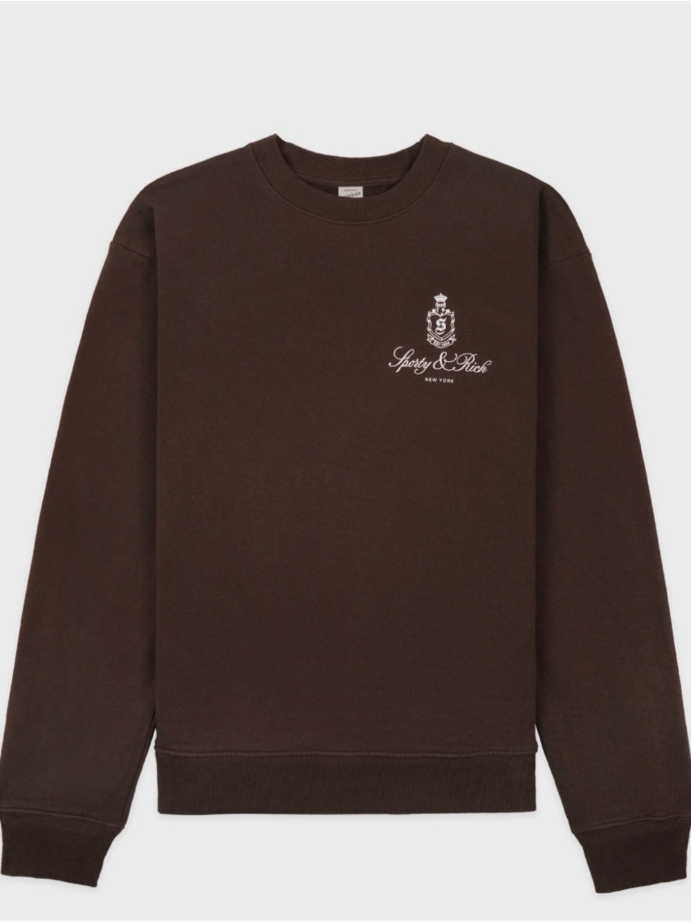 Sporty & Rich Vendome Crewneck Sweatshirt in Chocolate Brown White Logo Size S